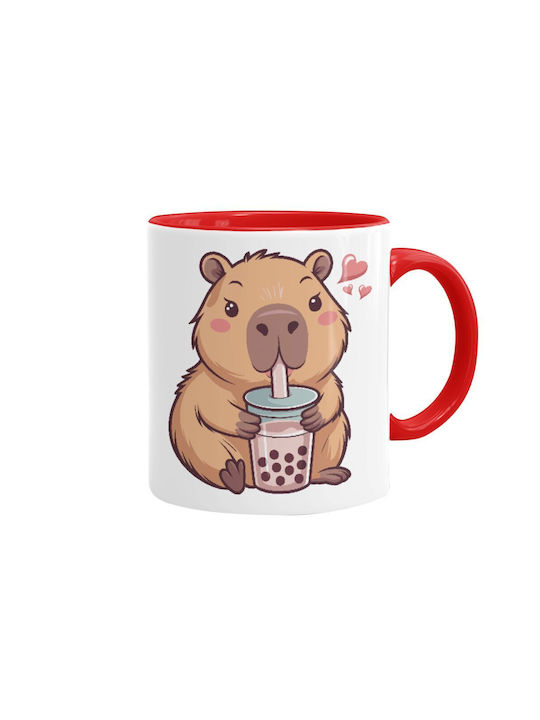 Koupakoupa Capybara Bubble Tea Mug Ceramic Red ...