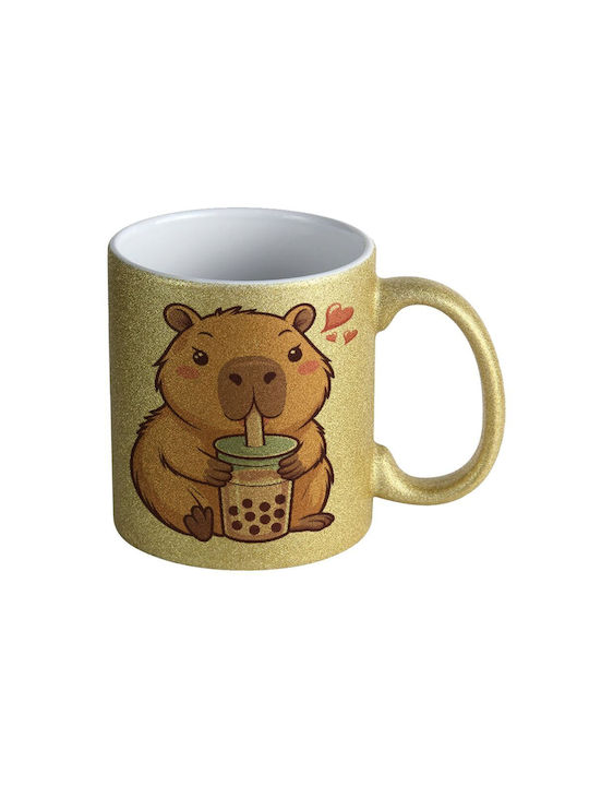 Koupakoupa Capybara Bubble Tea Mug Ceramic Gold...