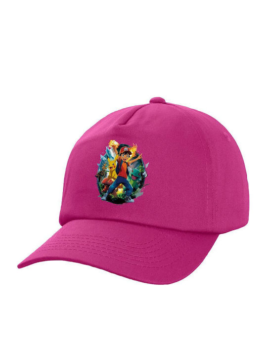 Koupakoupa Kids' Hat Jockey Fabric Ash Ketchum & Pikachu Fuchsia