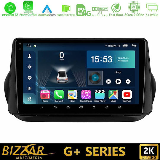 Bizzar Ηχοσύστημα Αυτοκινήτου για Peugeot Bipper Fiat Fiorino / Qubo Citroen Nemo 2008 (Bluetooth/USB/WiFi/GPS/Apple-Carplay/Android-Auto) με Οθόνη Αφής 10"