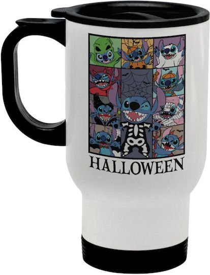 Koupakoupa Stitch Halloween Stainless Steel Thermos Bottle 450ml White with Handle and Straw