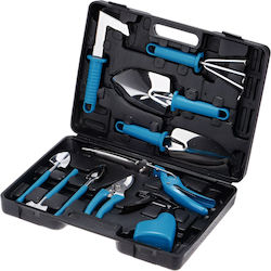 Set 10 Garden Tools Flippy Planting Soil Processing Plant Care Blue Handles Pvc Stainless Steel Material Box Included 37x28x7 Cm Black