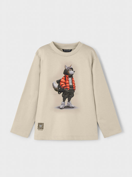 Mayoral Kids' Shirt Long Sleeve Beige Wolf