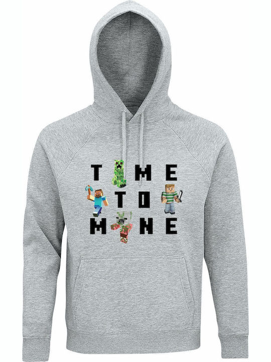 Детски Суичър с Качулка Grey Melange Time To Mine, Minecraft