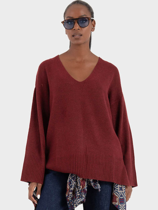 Damen Pullover mit V-Ausschnitt Burgundisch