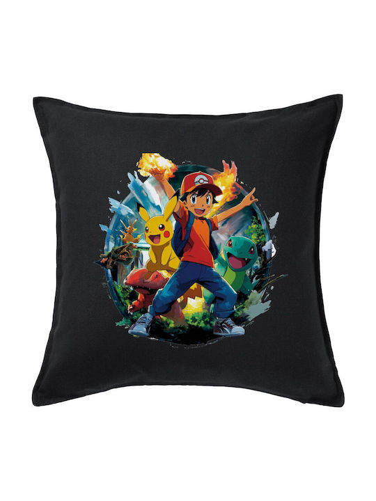 Ash Ketchum & Pikachu Kids Throw Pillow Black 100% Cotton Includes Filling 50x50cm