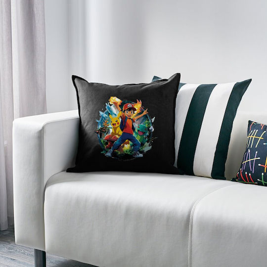 Ash Ketchum & Pikachu Pernă Decorativă pentru Canapea Negru 100% Bumbac Umplutură Inclusă 50x50cm