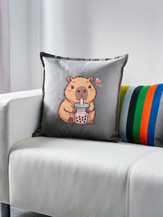 Capybara Bubble Tea Μαξιλάρι Καναπέ Γκρι 100% Β...