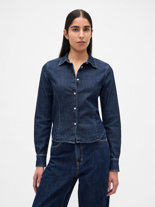 Women's Denim Long Sleeve Shirt Dark Wash