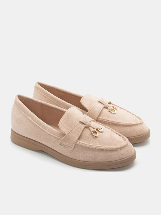 Luigi Women's Moccasins in Beige Color