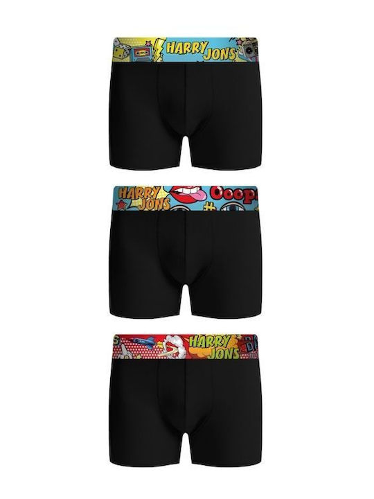 Herren Boxershorts Black mit Mustern 3Packung