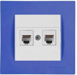 Rita Μπλε Πλαίσιο-λευκό Πλακίδιο Πρίζα Data Rj45 C6 Διπλή