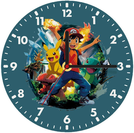 Koupakoupa Ash Ketchum & Pikachu Wall Clock Wooden Gray Ø20cm