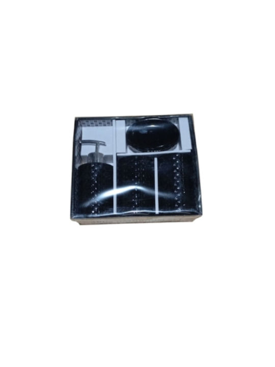 Porcelain Bathroom Accessory Set Black 4 Pieces