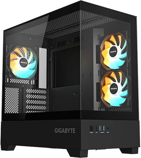 Gigabyte C201 Gaming Midi Tower Κουτί Υπολογιστή με Πλαϊνό Παράθυρο και RGB Φωτισμό Μαύρο