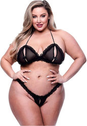 Black Women's Ruffled & Cutout Lingerie Set Baci Lingerie Peek-a-boo Bra & Crotchless G-string Queen Size Black Black Women's Ruffled & Cutout Lingerie Set Baci Lingerie Peek-a-boo Bra & Crotchless G-string Queen Size Black
