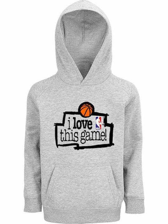 Kids Sweatshirt with Hood and Pockets Grey melange I Love This Game, Basketball NBA