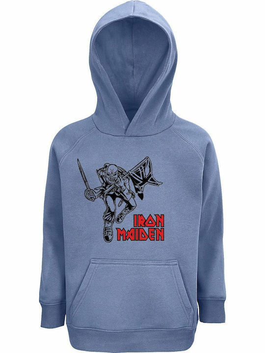 Kids Sweatshirt with Hood and Pockets Blue Indigo Iron Maiden, The Trooper