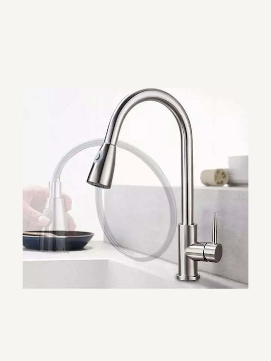 Alista Home Cf018 Baterie Chiuvetă Bucătărie Bancă Cu Duș Extractibil Argintie