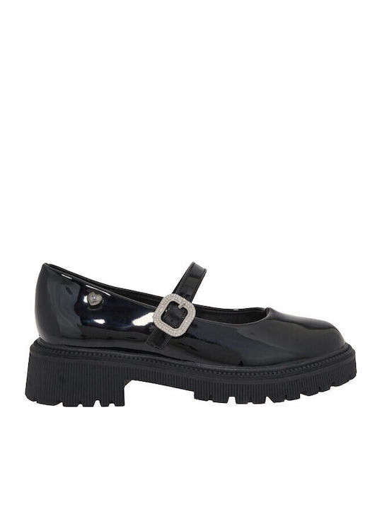 Kids Anatomic Patent Leather Ballerinas with Adjustable Metal Clasp Black