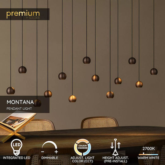 Lucide Lightning Montana Κρεμαστό Φωτιστικό Καφέ LED με Ρυθμιζόμενο Λευκό Φως 13x5εκ.