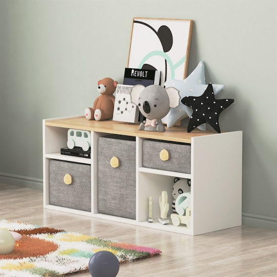 Kids Wooden Bookcase White 103.6x35x46cm