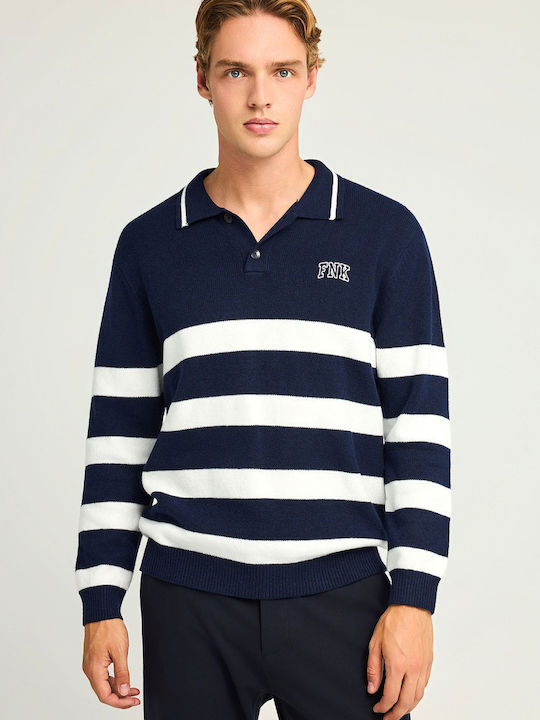 Funky Buddha Polo Long Sleeve Blouse Navy Blue