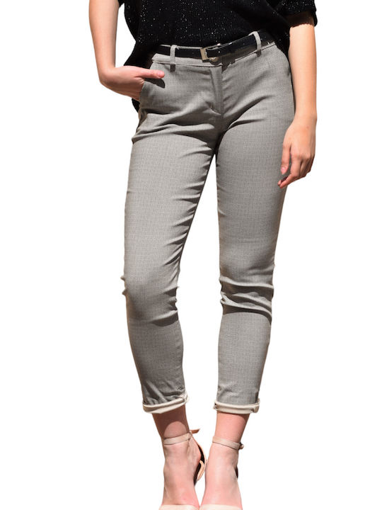 New Collection Femeiesc Tesatura Pantaloni cu Elastic Beige-grey