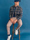 Long Sleeve Corduroy Checked Overshirt Checked FBM012-051-05-Navy