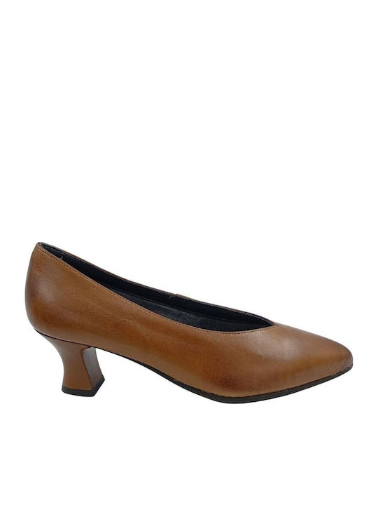 Leder Pumps mit mittelhohem Absatz Braun