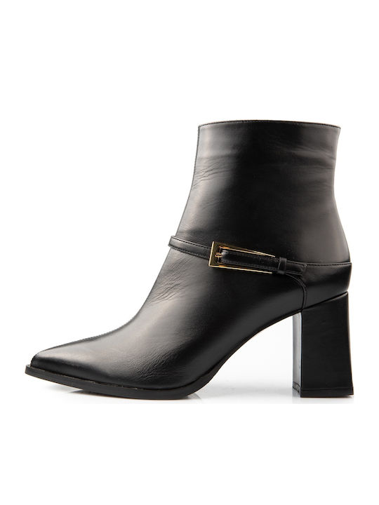 Leather Women's Ankle Boots with Medium Heel Black