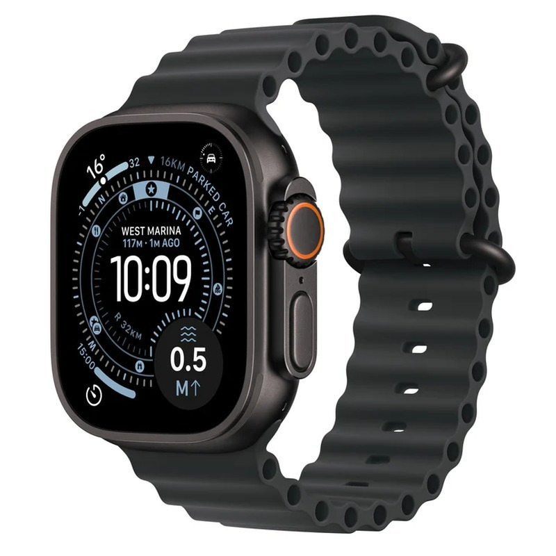 Apple Watch Ultra 3 Titanium 49mm Αδιάβροχο με eSIM και Παλμογράφο (Black Titanium Case with Black Ocean Band) (MF0J4QFA)