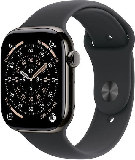 Apple Watch Series 11 Cellular Titanium 42mm Αδιάβροχο με eSIM και Παλμογράφο (Slate Titanium Case with Black Sport Band - M/L)