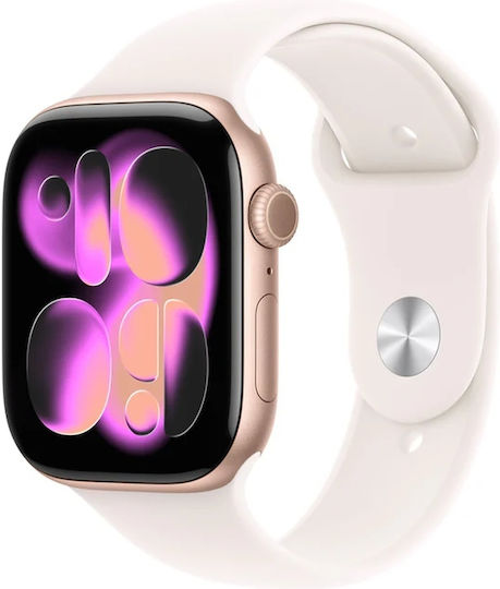Apple Watch Series 11 Aluminium 42mm Waterproof with Heart Rate Monitor (Rose Gold Aluminium Case with Light Blush Sport Band - S/M)