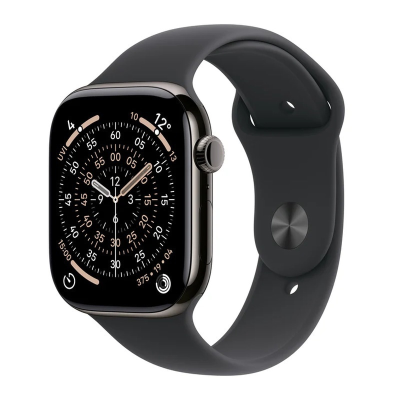 Apple Watch Series 11 Cellular Titanium 46mm Αδιάβροχο με eSIM και Παλμογράφο (Slate Titanium Case with Black Sport Band - M/L)