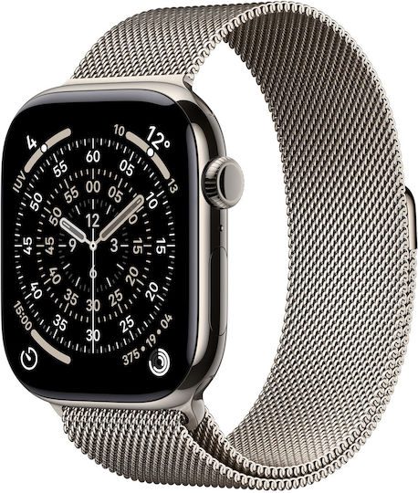 Apple Watch Series 11 Cellular Titanium 46mm Αδιάβροχο με eSIM και Παλμογράφο (Natural Titanium Case with Natural Milanese Loop - S/M)
