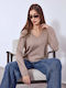 Celestino Women's Sweater Raw Edge Details Light Brown