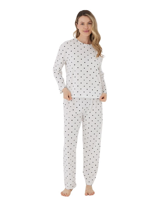 Siyah Inci Winter Damen Pyjama-Set Ecru