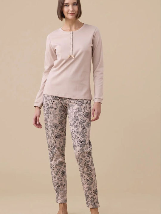 Noidinotte Winter Damen Pyjama-Set Beige