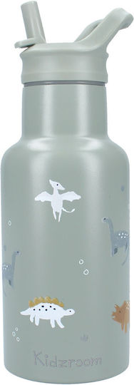 Rostfreier Stahl Kinder Trinkflasche Dinosaurier Thermos mit Stroh Grüne 350ml