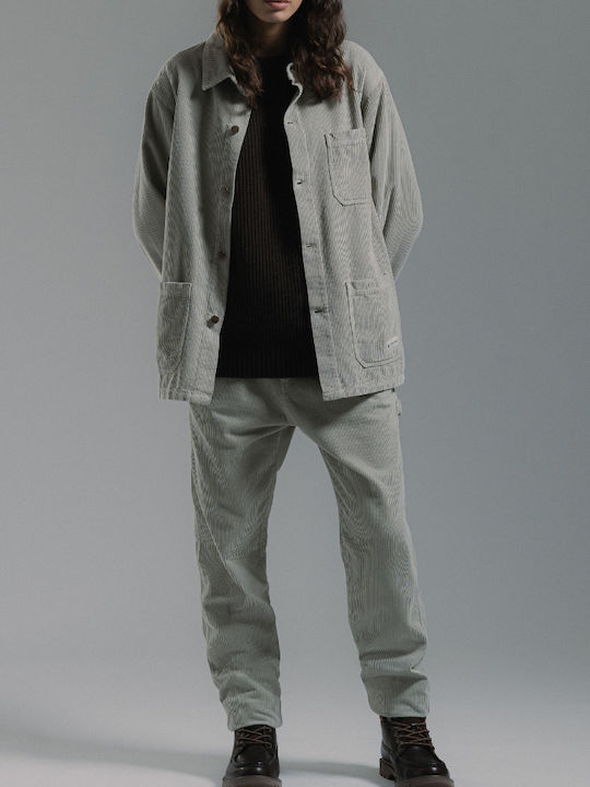 Дълъг Ръкав Рипсено Кадифе Overshirt в Стандартна Кройка Abbey Stone