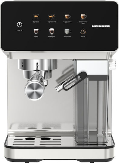 Heinner Automatic Espresso Machine 1350W Pressure 20bar for Cappuccino Silver HEM-LK20DMLK