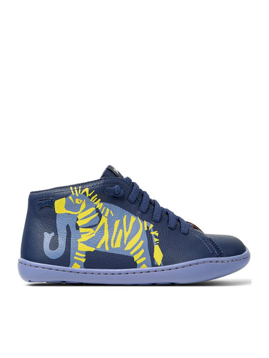 Camper Leather Kids Boots with Laces Blue