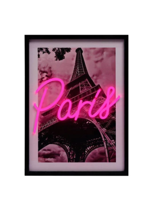 Κάδρο Πίνακας Φωτισμό Neon Σχέδιο Paris 30x40cm