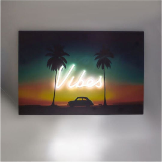 Дървен Панел С LED Осветление Неон Дизайн Залез Vibes 60x40см