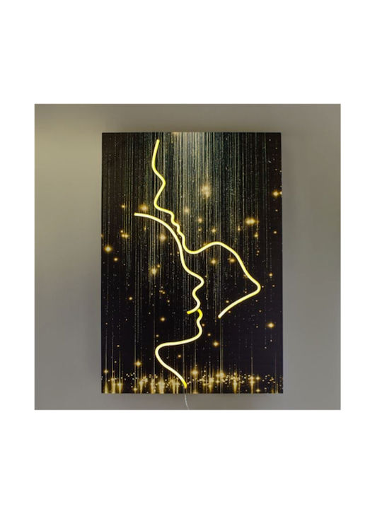 Ξύλινος Πίνακας Φωτισμό Led Neon Σχέδιο Πρόσωπα 40x60cm