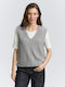 Women's Sweater with V Neckline Gray