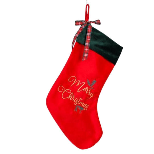 Șosetă Decorativă de Crăciun material textil L40xl25xH34cm. Roșie