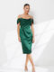 Sommer Midi Abendkleid Satin Grün