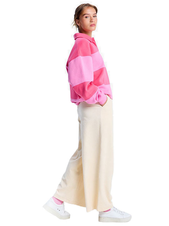 Women's Fabric Trousers Flared with Elastic Ecru